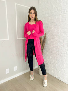 Conjunto de cardigan e regata de viscolycra