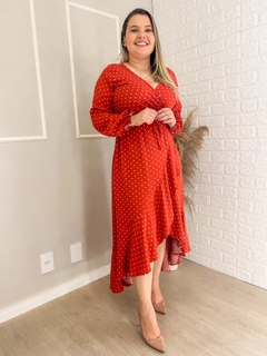 Vestido viscolinho envelope manga comprida Laura - Plus Size