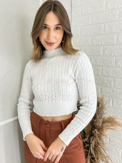 Cropped Stella Tricot Modal Trançada Manga Longa