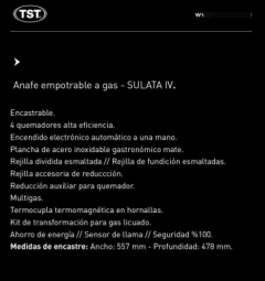 Imagen de TST Anafe Sulata P/Gas 4 Hornallas 20-4