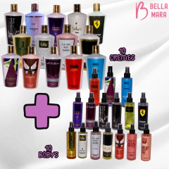 Kit 10 Cremes Hidratantes 250ml + 10 Bodys Perfumes Importados 230ml