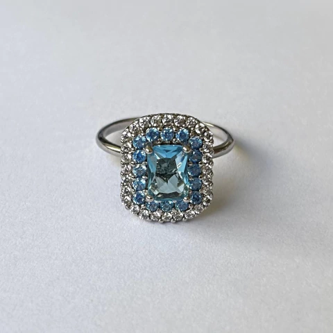 Anel Solitário Banhado a Ródio Topázio Azul - comprar online