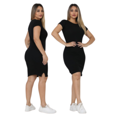 Imagem do Vestido Feminino Tubinho Acinturado Colado Casual Básico Com Fenda