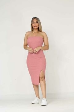 Vestido Tomara Que Caia Midi Tubinho Modelador Fenda Lateral