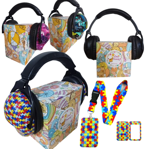 Kit Abafador De Som Autismo+cordão Identificação Autista