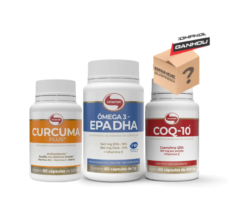 COMBO: CURCUMA PLUS 60 CAPS + ÔMEGA 3 EPA DHA 60 CAPS + COENZIMA Q10 60 CAPS - VITAFOR