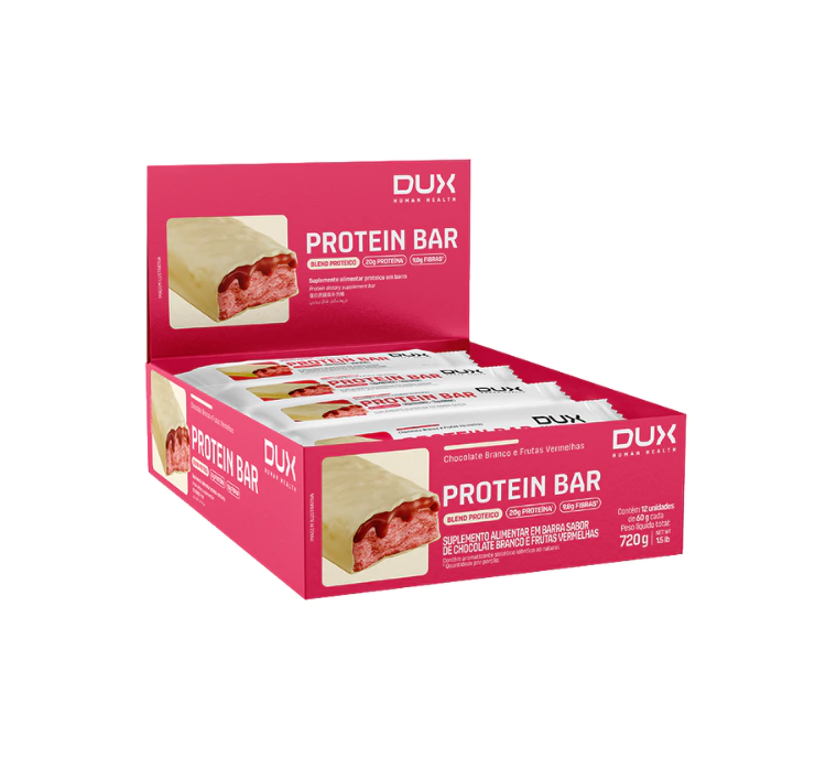 PROTEIN BAR CHOCOLATE BRANCO E FRUTAS VERMELHAS (CAIXA COM 12 UN.) - DUX NUTRITION