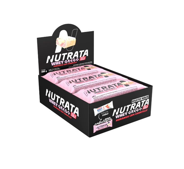 WHEY GREGO BAR MORANGO COM CHANTILLY (CAIXA COM 12 UN.) - NUTRATA
