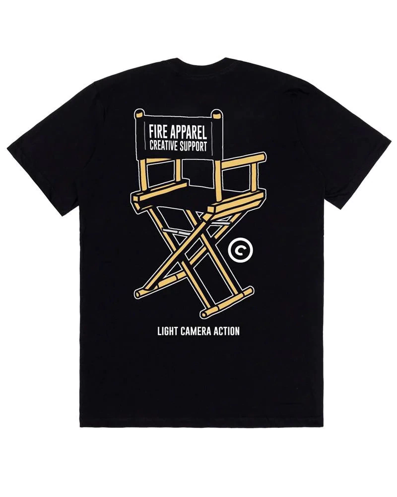 Camiseta Fire Light, Camera, Action - Preta