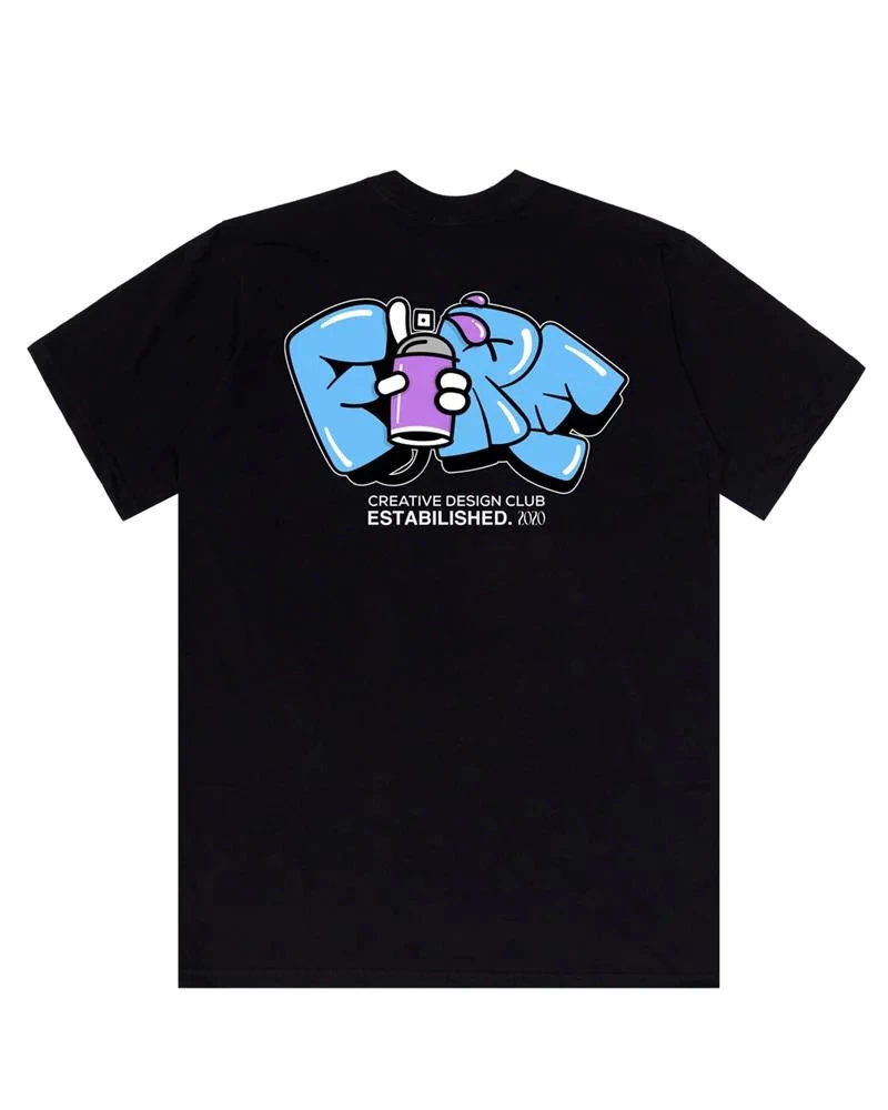 Camiseta Fire Bubble Letter Spray - Preta