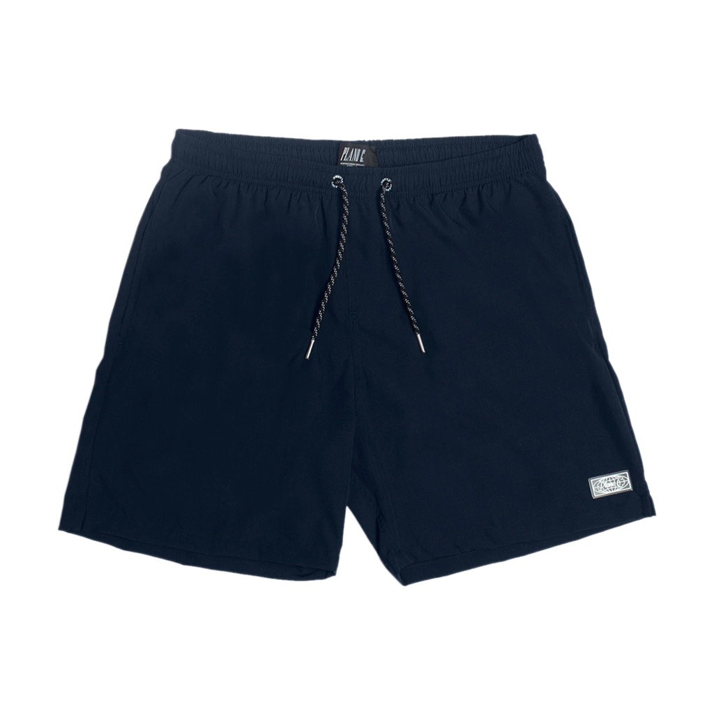 Shorts Tactel Plano C Com Aplique Emborrachado - Marinho