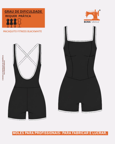 MOLDE MACAQUINHO FIT BLACKWHITE - BASE MALHA -GRADE PP-P-M-G-GG- REF.MAC 0080 FIT