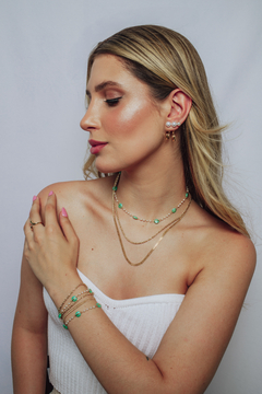 Pulseria Mini Pérola com Pedra Verde Água Dourado na internet