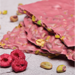 Bark de chocolate de frambuesa con pistachos - 100 gramos - sin azúcar