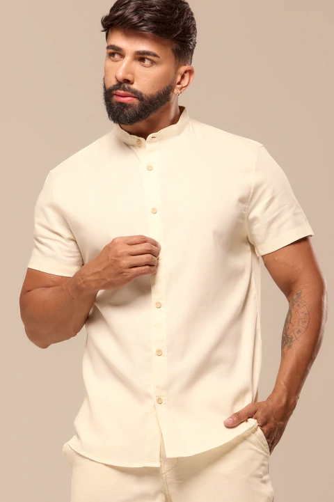 Camisa de linho Gola Padre (lisa)