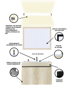 Gabinete De Baño Con Lavabo VINVENT Con Espejo Y Lampara