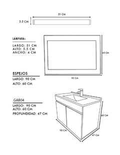 Gabinete De Baño Con Lavabo VINVENT Con Espejo Y Lampara en internet