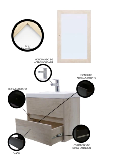Gabinete Para Baño Con Lavamanos Y Espejo Decorativo SION