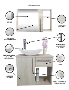 Gabinete Para Baño LUCERYS Con Lavamanos Gris Y Monomando + Botiquin - comprar en línea