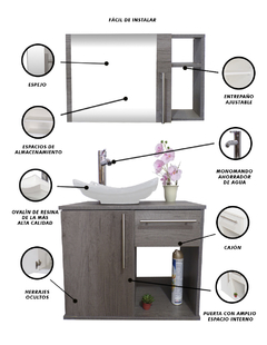 Imagen de Gabinete Para Baño LUCERYS Con Lavamanos Gris Y Monomando + Botiquin