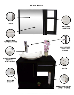 Gabinete Para Baño LUCERYS Con Lavamanos Gris Y Monomando + Botiquin - Decomobil
