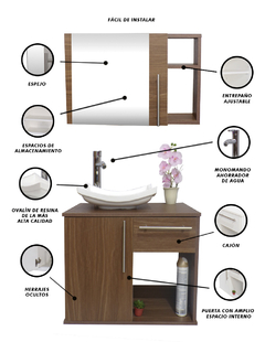 Gabinete Para Baño LUCERYS Con Lavamanos Gris Y Monomando + Botiquin - comprar en línea