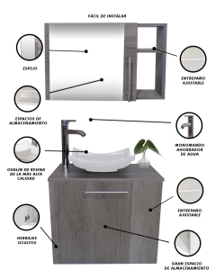 Combo Gabinete CARLINI Para Baño Con Lavamanos Y Monomando+botiquin - tienda en línea