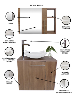 Combo Gabinete CARLINI Para Baño Con Lavamanos Y Monomando+botiquin