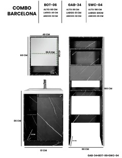 Combo Gabinete De Baño BARCELONA Mueble Sobre WC Y Botiquin.