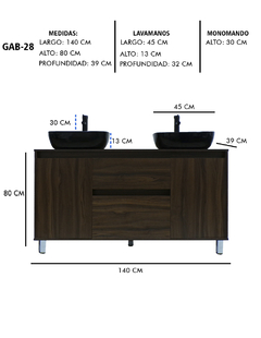 Gabinete Para Baño MÉDANO Con Doble Lavamanos Minimalista