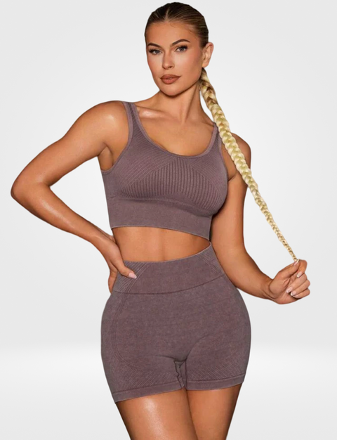 Conjunto Shorts Canelado Aura Moda Gringa