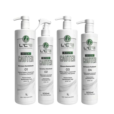 KIT CAUTER SILK - 4 TRATAMENTOS EM 1 KIT: CAUTERIZAÇÃO, PLÁSTICA CAPILAR, PRÉ QUIMICA E PÓS QUIMICA LCRI