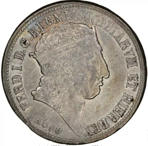 Estados Italianos, Reino duas Sicílias, 120 Grana, 1818, XF details (cleaned), prata 833, 27,53gr, 37,5mm, graduada pela NGC
