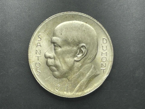 P721 - Moeda de 5000 Réis, 1936, Santos Dumont, FC, prata 600, 10g, 27,5mm