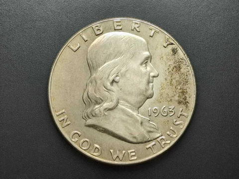 EUA (Estados Unidos), Half Dólar Franklin, 1963, letra D "Denver", Sob/FC, prata 900, 12,5gr, 30,6mm - comprar online