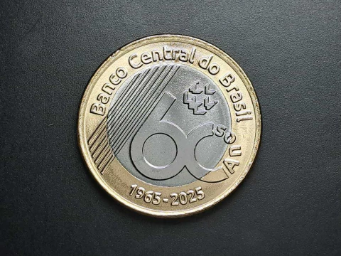 Moeda de 1 real de 2025, Flor de cunho, Comemorativa 60 anos Banco Central, 27mm - comprar online