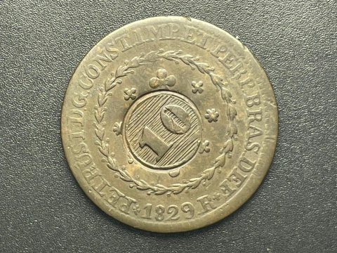 C591 - Moeda de 20 Réis, carimbo geral de 10, de 1829 R, cobre, 30mm
