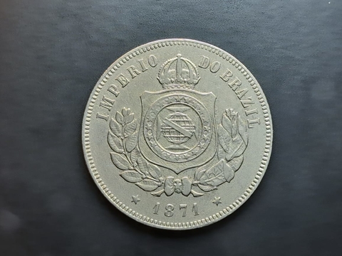 V016 - Moeda de 200 réis de 1871, Sob, cupro níquel, 32mm