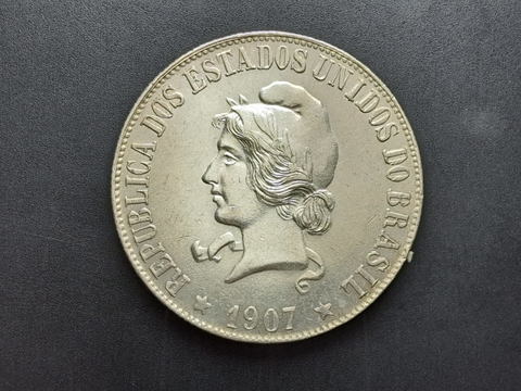 P696 - Moeda de 2000 réis de 1907, Sob, prata 900, 20gr, 33mm