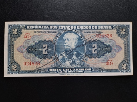 C014 - Cédula de 2 cruzeiros, de 1944, MBC/Sob, autografada