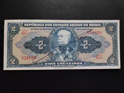 C014 - Cédula de 2 cruzeiros, de 1944, MBC/Sob, autografada