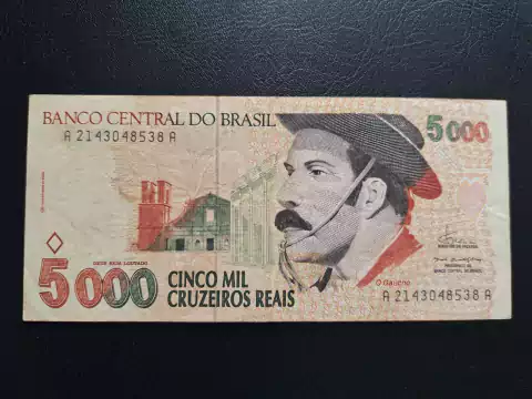 C239 - Cédula de 5000 cruzeiros reais, de 1993, MBC/Sob, gaúcho