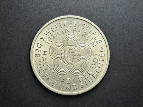 Alemanha Oriental (DDR), 10 Marcos, 1973, Sob, Comem. 10º Festival Mundial de Jovens e Estudantes, Berlim, Cupro Níquel, 31mm