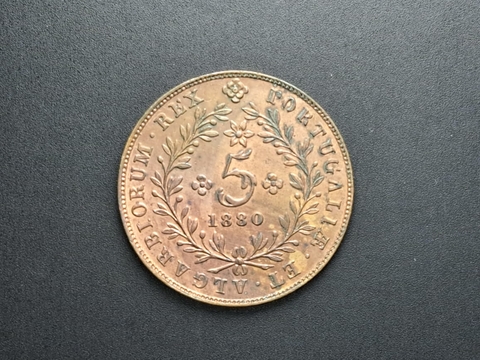 Açores, 5 réis, 1880, Sob, cobre, 25mm