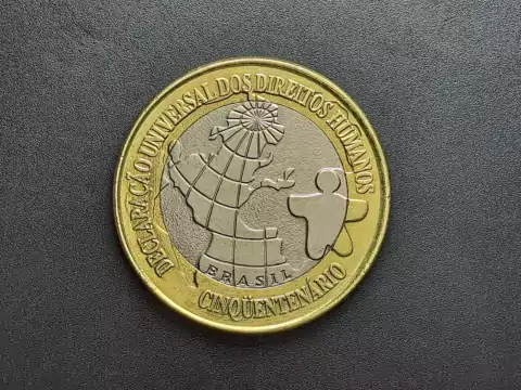 V558 - Moeda de 1 real de 1998, FC, Comemorativa 50 anos Direitos Humanos (DH), 27mm