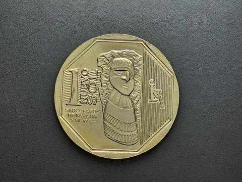 Peru, 1 novo Sol, 2010, FC, Comem. Série Riqueza e Orgulho do Peru, Sarcófagos de Karajia, cobre/níquel/zinco, 25,5mm