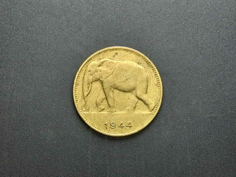 Congo Belga, 1 Franco 1944, MBC/Sob, latão, 19,2mm