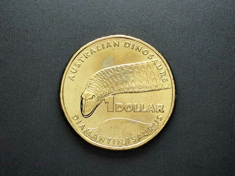 Austrália, 1 dólar, 2022, FC, Comem. Dinossauros Australianos - Diamantinasaurus, bronze alumínio, 25mm