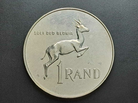 África do Sul, 1 Rand, 1990, Sob/FC "Proof", Comem. Soli Deo Gloria, prata 800, 15gr, 33mm