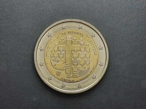 Portugal, 2 Euros, 2023, FC, Comem. Jornada Mundial da Juventude 2023 - Lisboa, bimetálica, 25,75mm